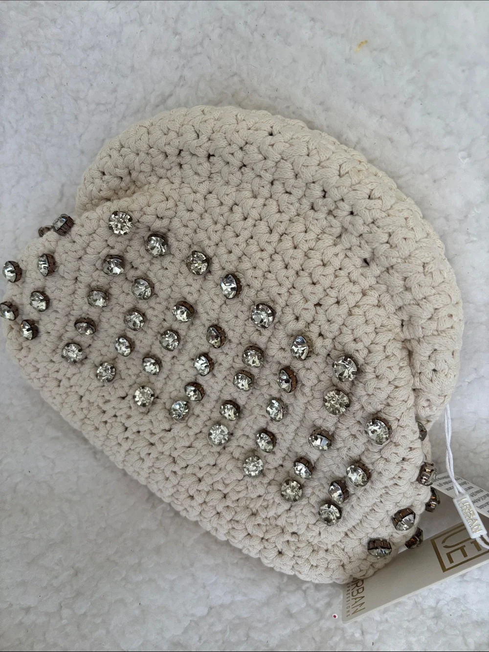 Urban Expressions Cream Crochet Rhinestone Satchel